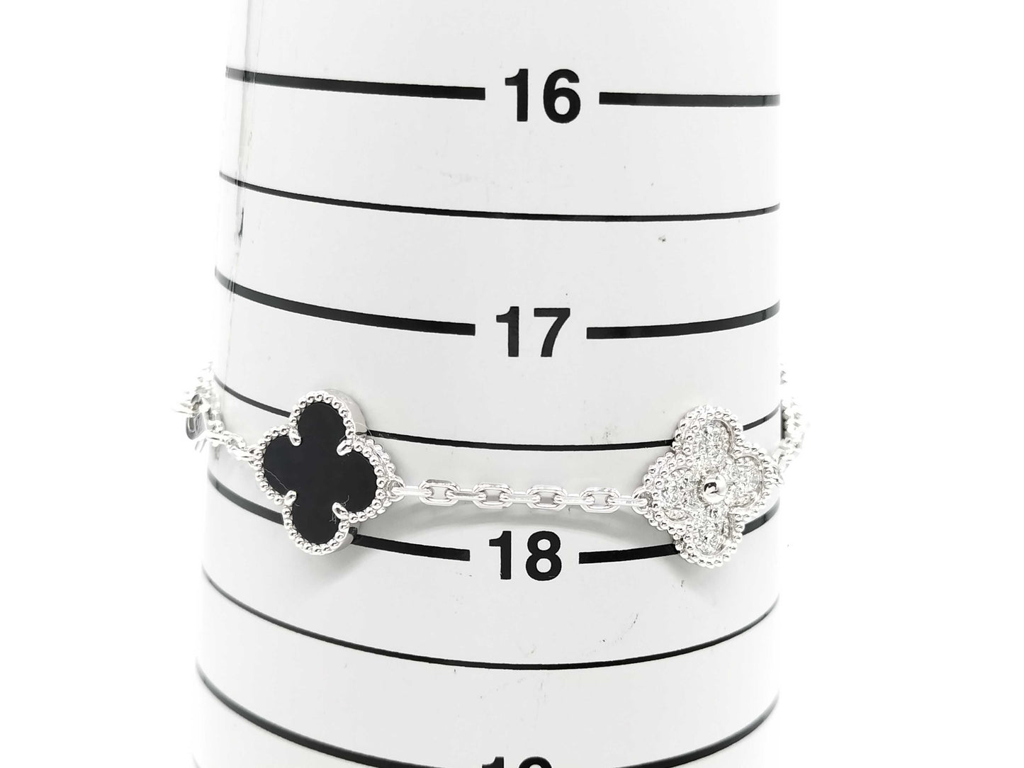 Van Cleef & Arpels Vintage Alhambra 5-Piece Onyx and Diamond Bracelet in WG Au750, 12.2g