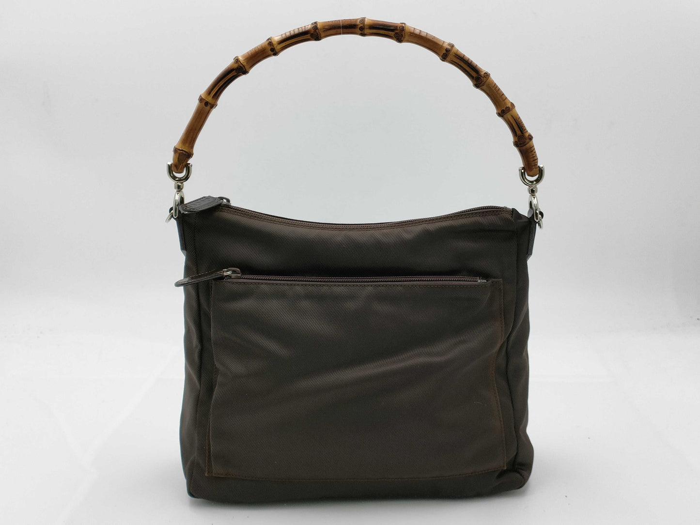 GUCCI Mini Tote Bag Bamboo All Leather Logo Embossed Black Tote Bag