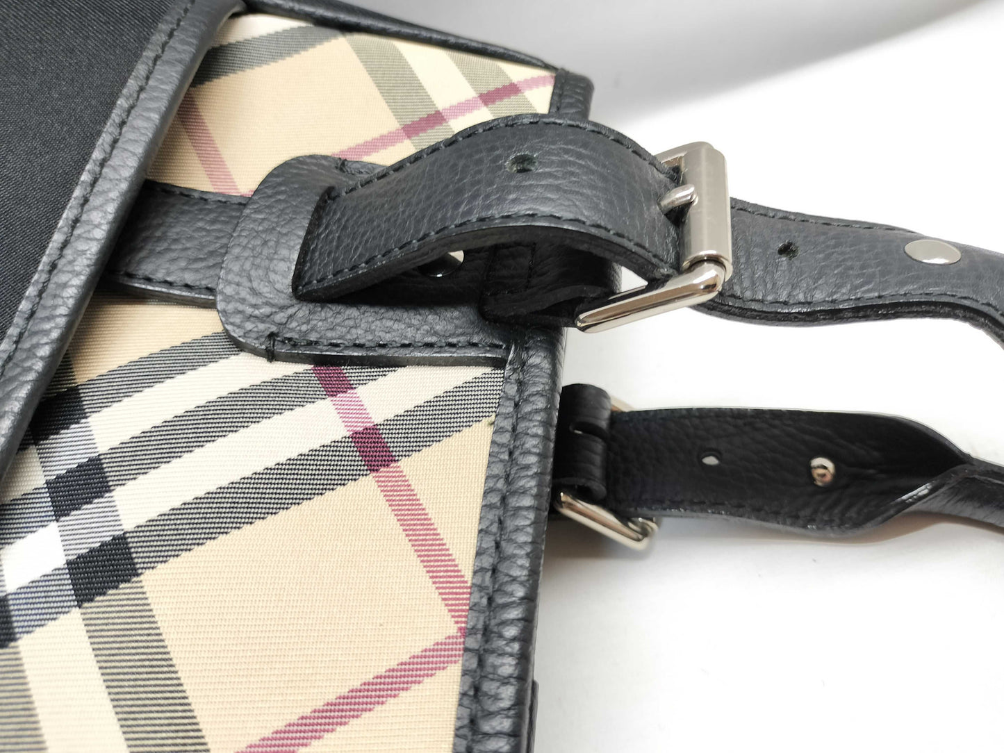 BURBERRY Nylon and Leather Nova Check Handbag