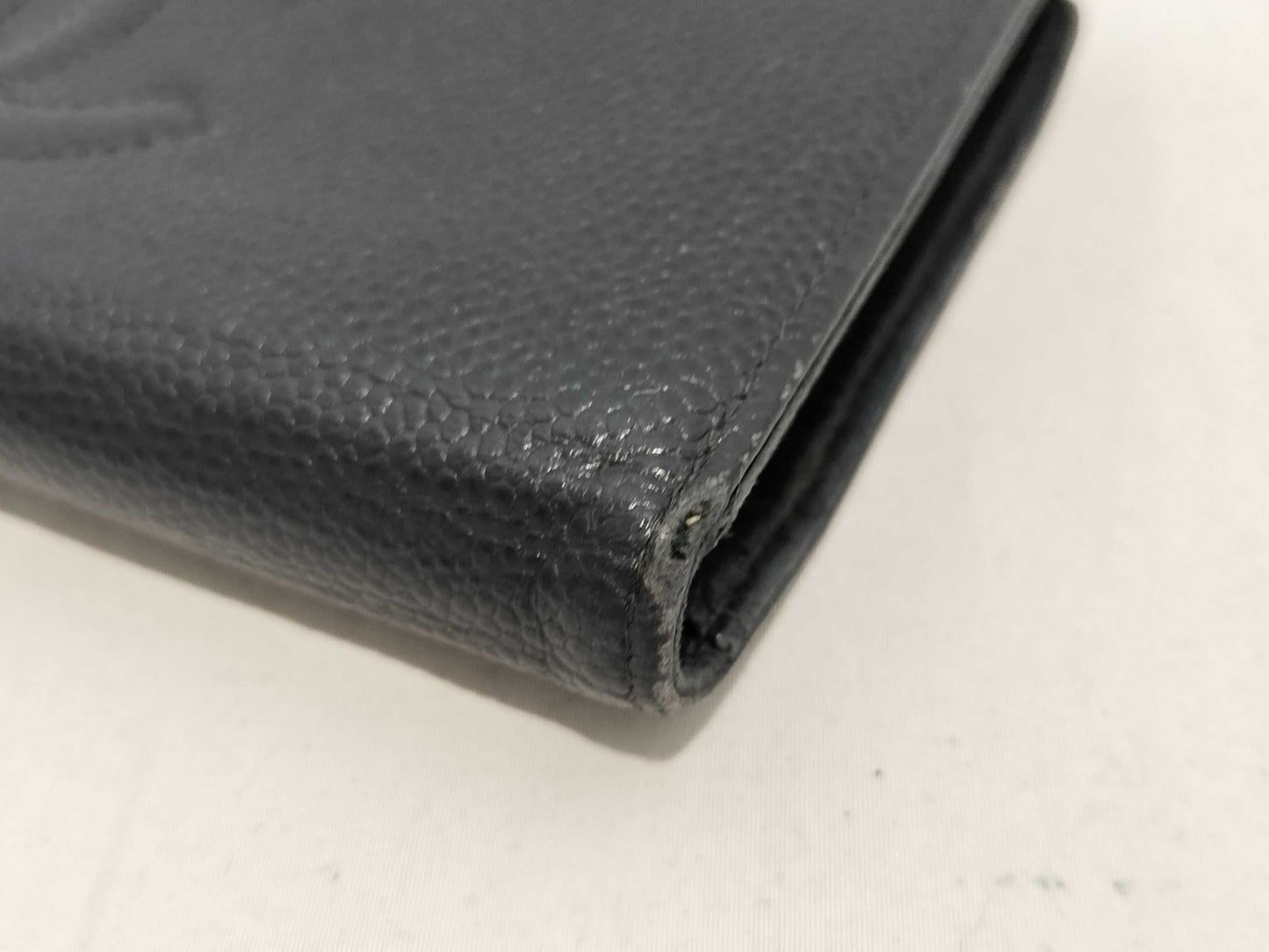 CHANEL Caviar Leather Long Wallet with Clasp Closure and Gold Hardware, Black