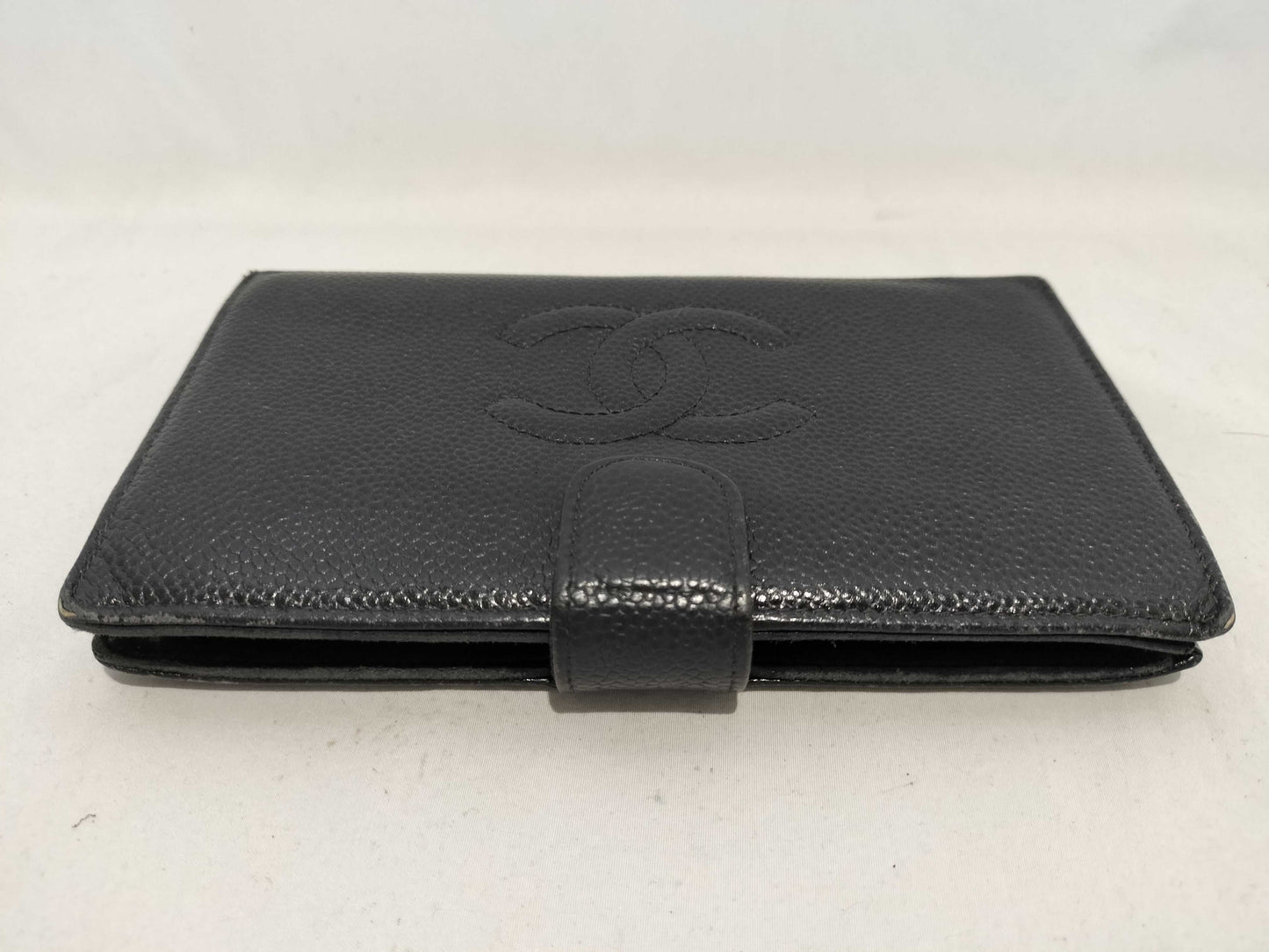 CHANEL Caviar Leather Long Wallet with Clasp Closure and Gold Hardware, Black
