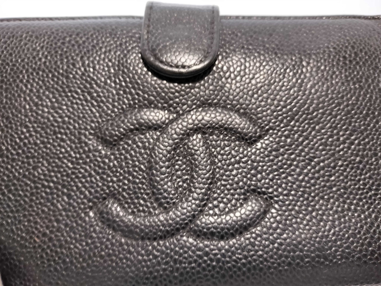 CHANEL Caviar Leather Long Wallet with Clasp Closure and Gold Hardware, Black
