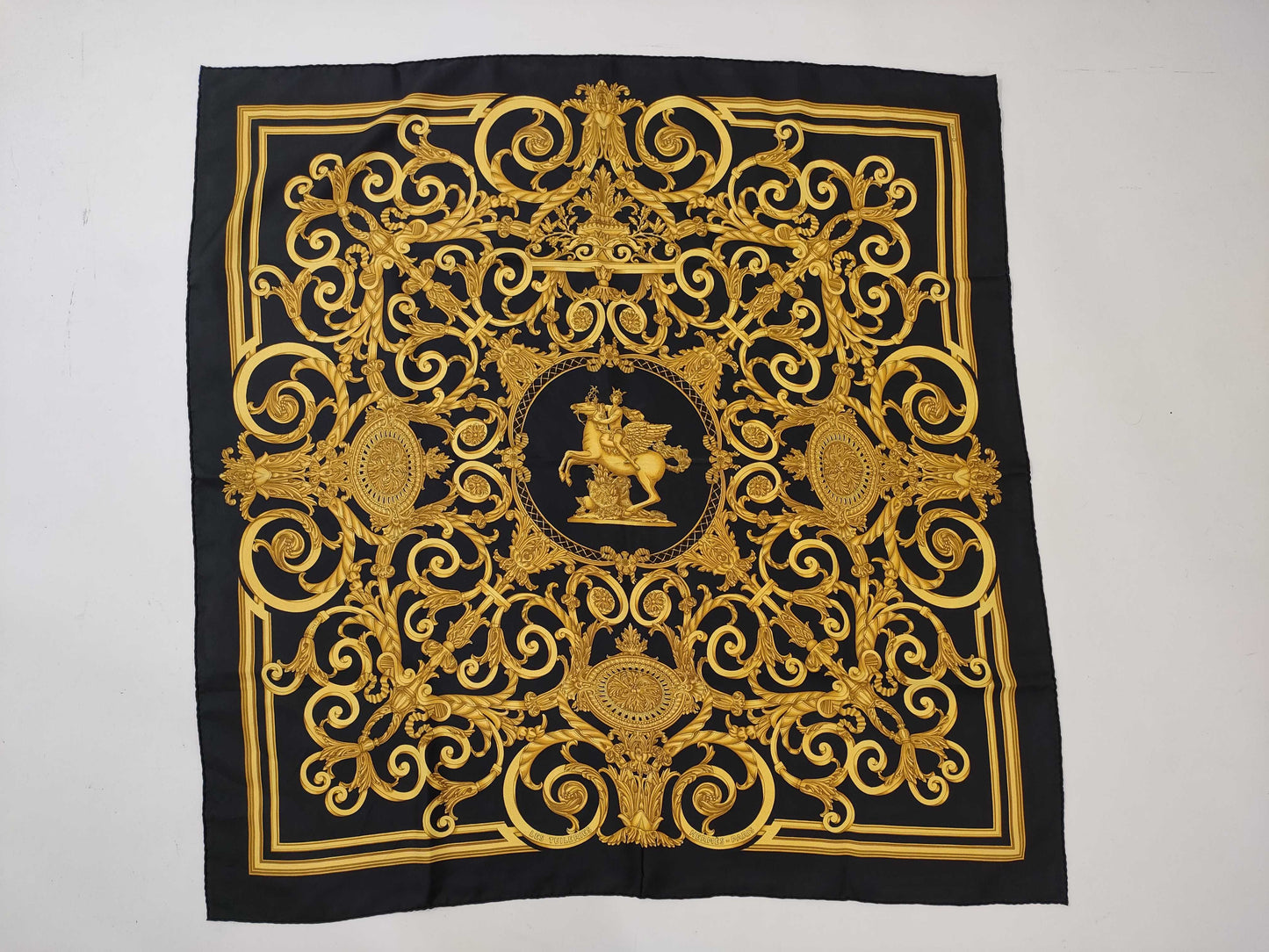 HERMES Carre Black LES TUILERIES Scarf with Tag Removed