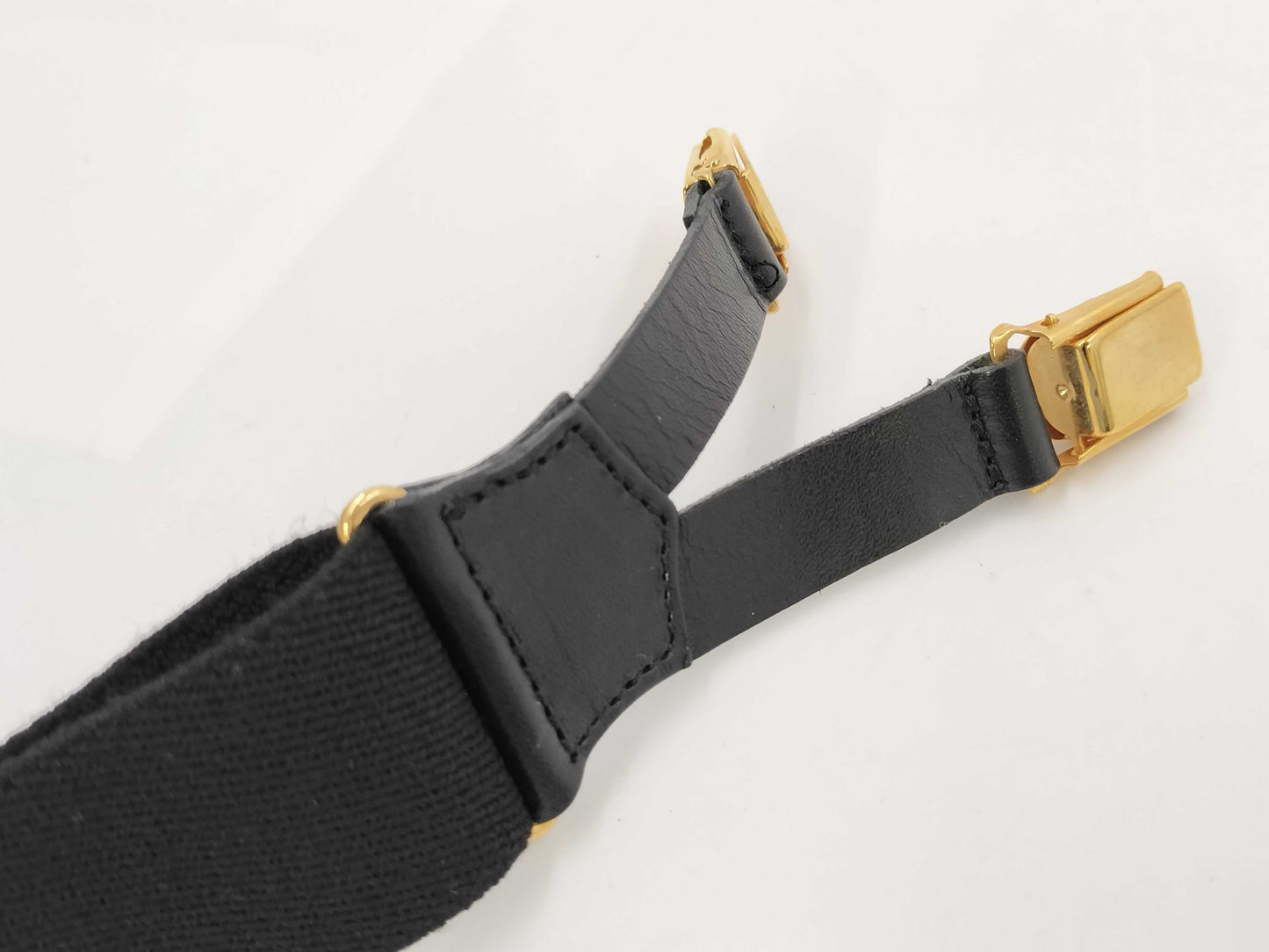 CHANEL Suspenders Logo Leather Black Other Accessories