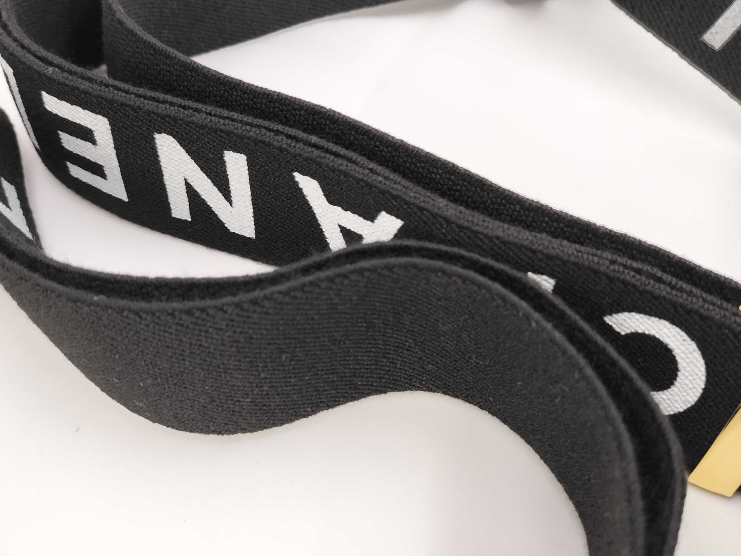 CHANEL Suspenders Logo Leather Black Other Accessories