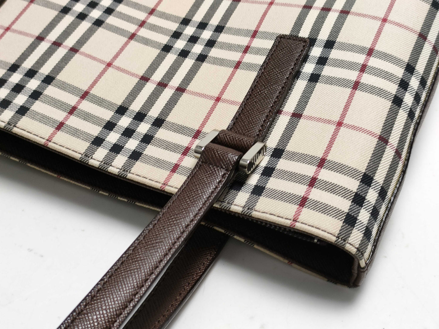 BURBERRY Nova Check x Leather Handbag Tote Bag Tote Bag