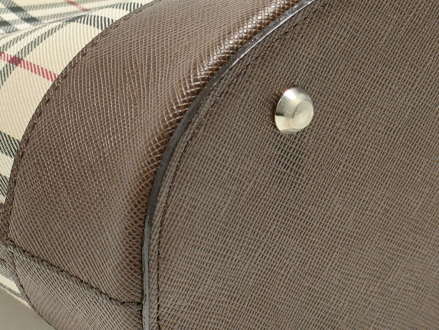 BURBERRY Nova Check x Leather Handbag Tote Bag Tote Bag