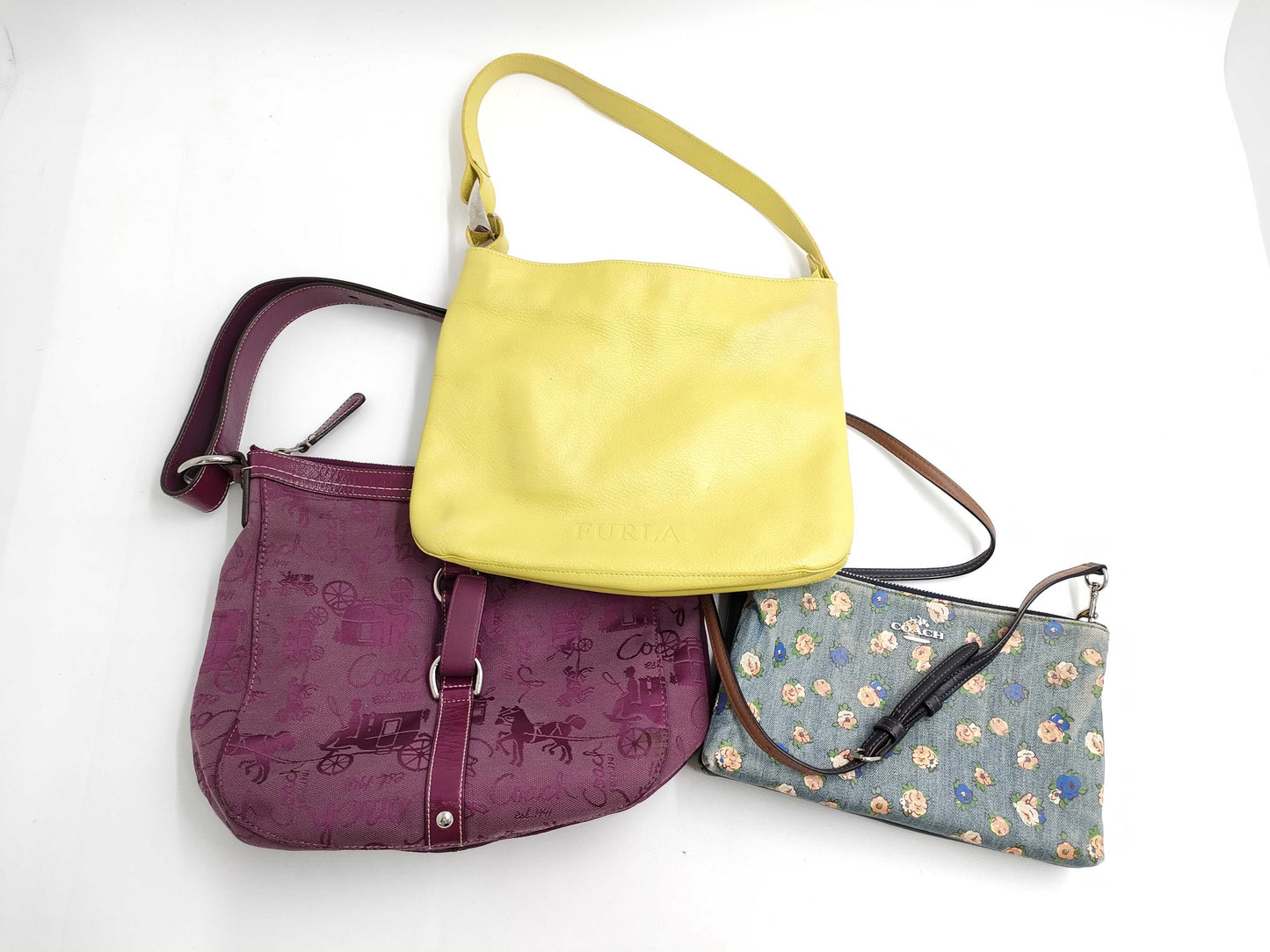 COACH 3-piece denim shoulder bag/FURLA leather tote shoulder bag
