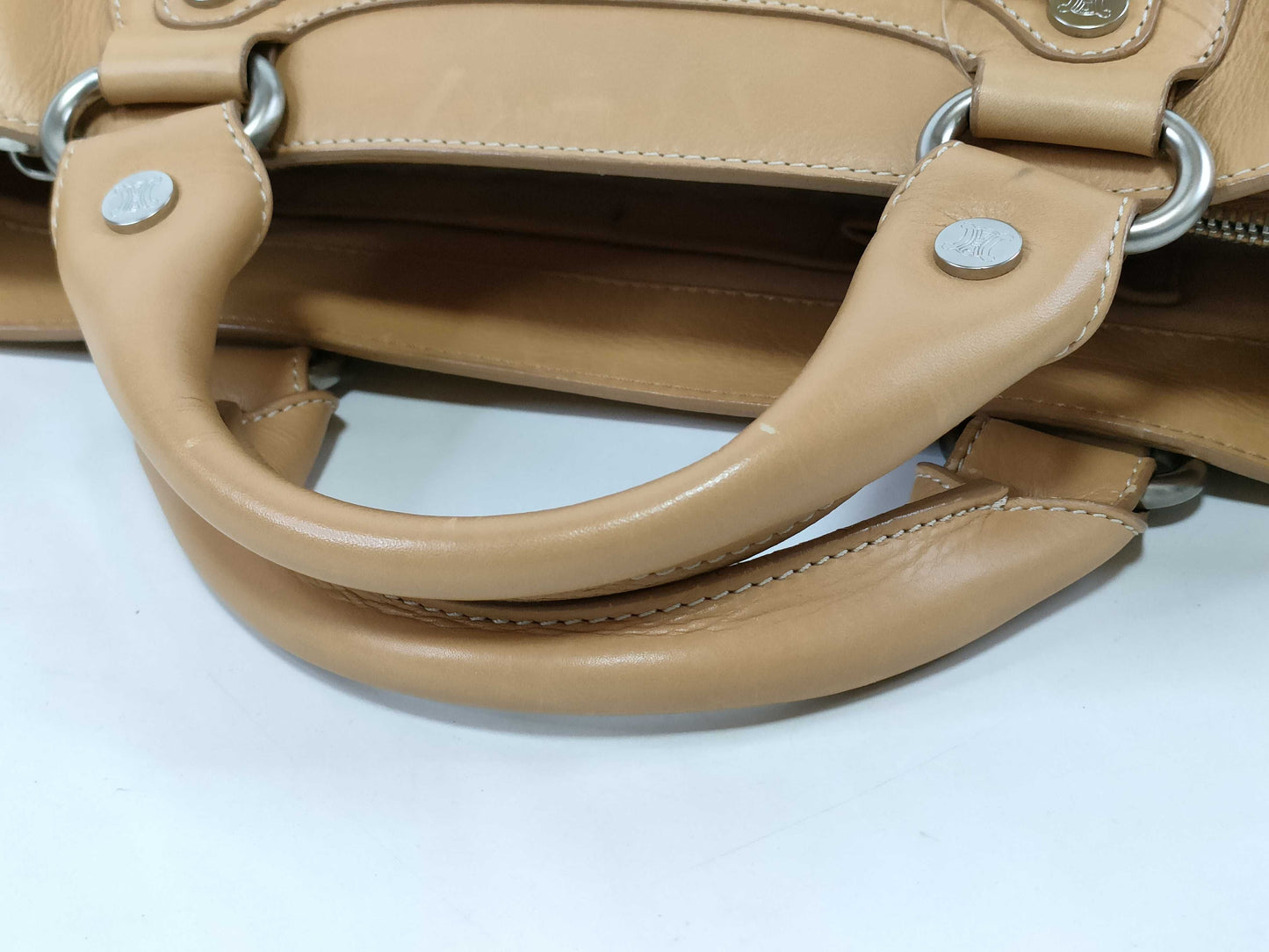 CELINE Leather Hand Beige Handbag