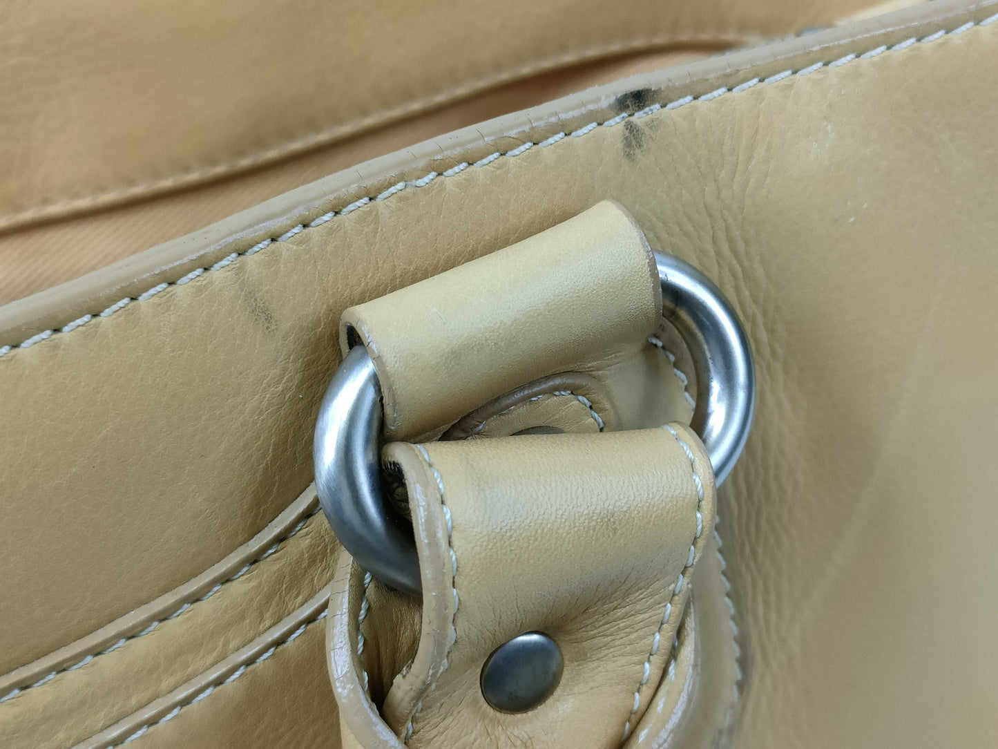 CELINE Leather Hand Beige Handbag