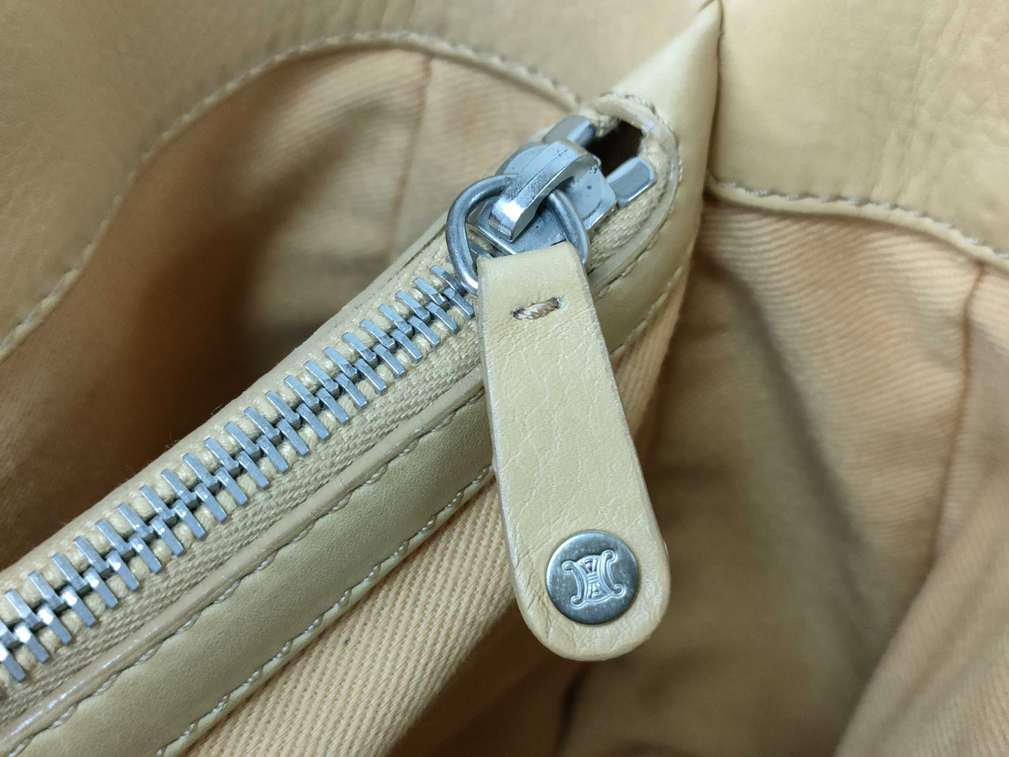 CELINE Leather Hand Beige Handbag