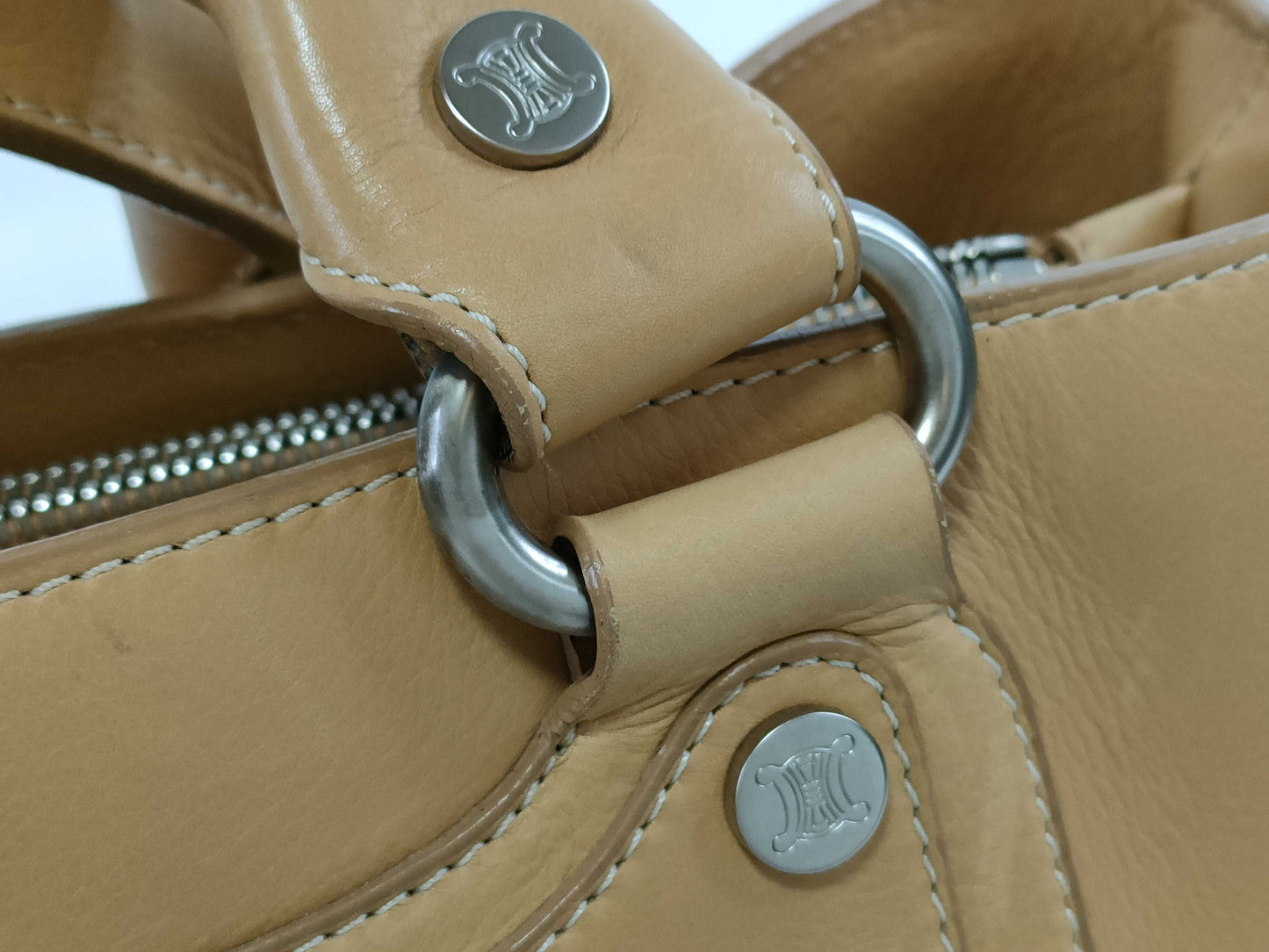 CELINE Leather Hand Beige Handbag