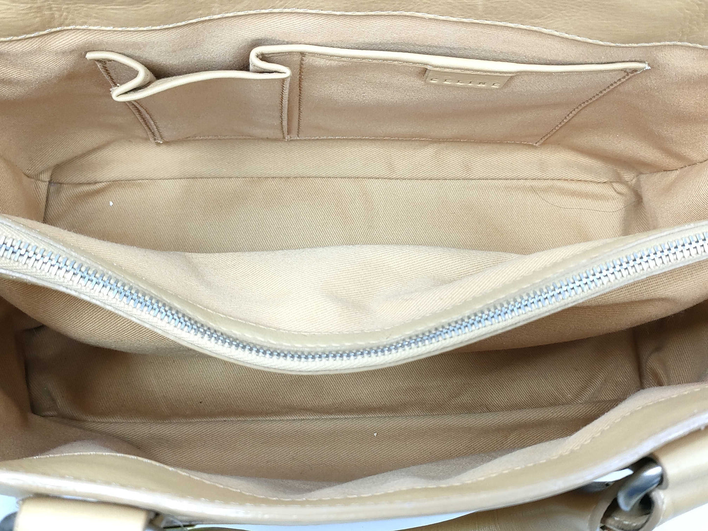 CELINE Leather Hand Beige Handbag