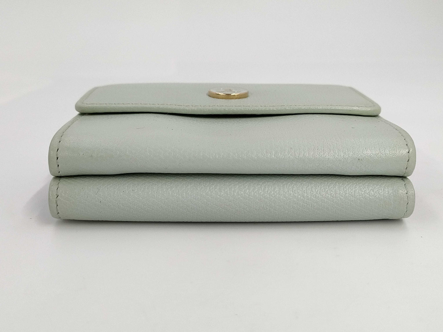 CHANEL Coco Button Tri-fold Wallet with Double Hook, Leather, Mint Blue