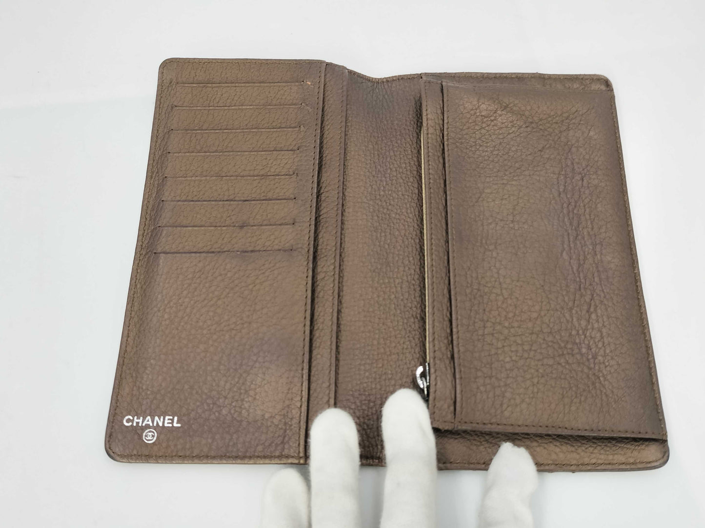 CHANEL Caviar Skin Coco Mark Back with Chain Leather Brown 10 Series Wallet