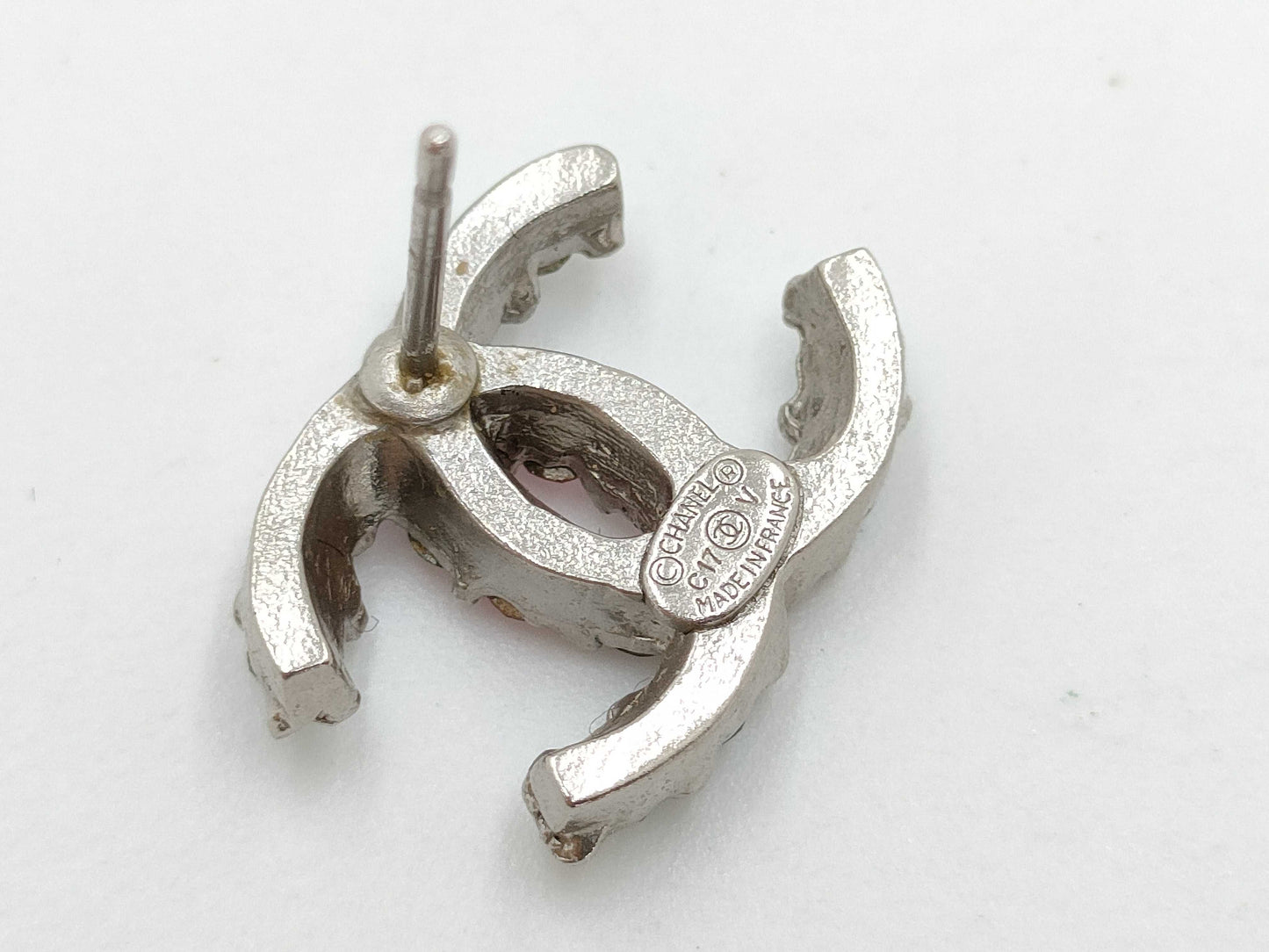 CHANEL Coco Mark Rhinestone C17 V Earrings