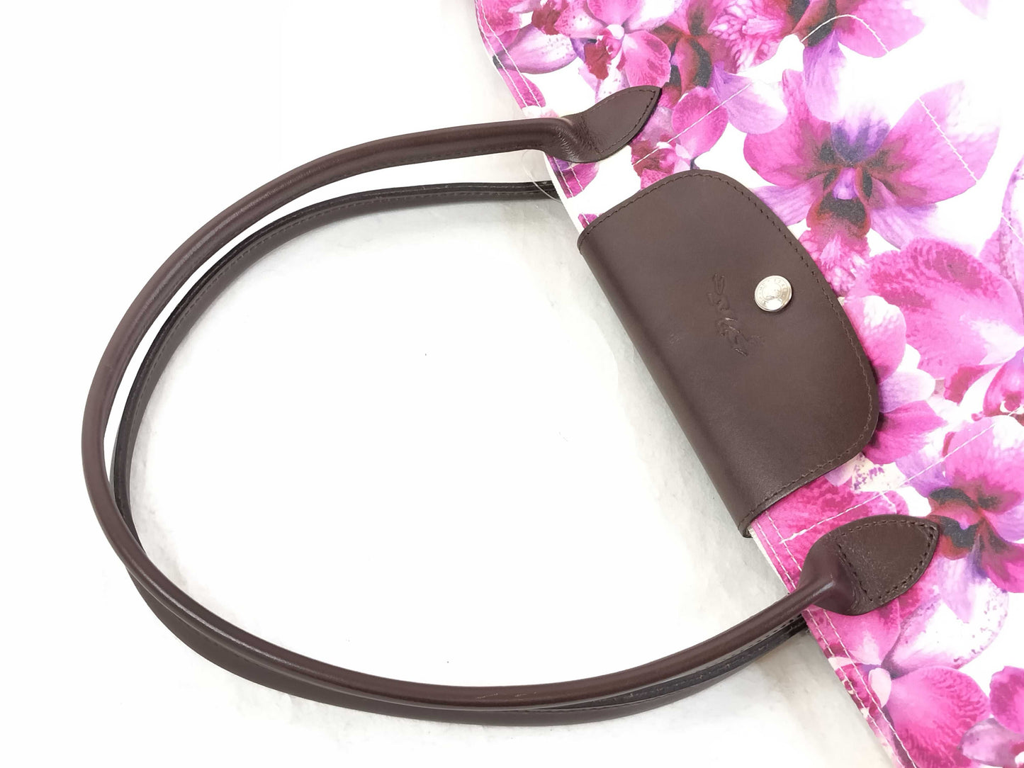 LONG CHAMP Le Pliage Floral Print Nylon and Leather Tote Bag