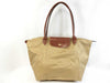LONG CHAMP Le Pliage Beige Nylon and Leather Tote Bag