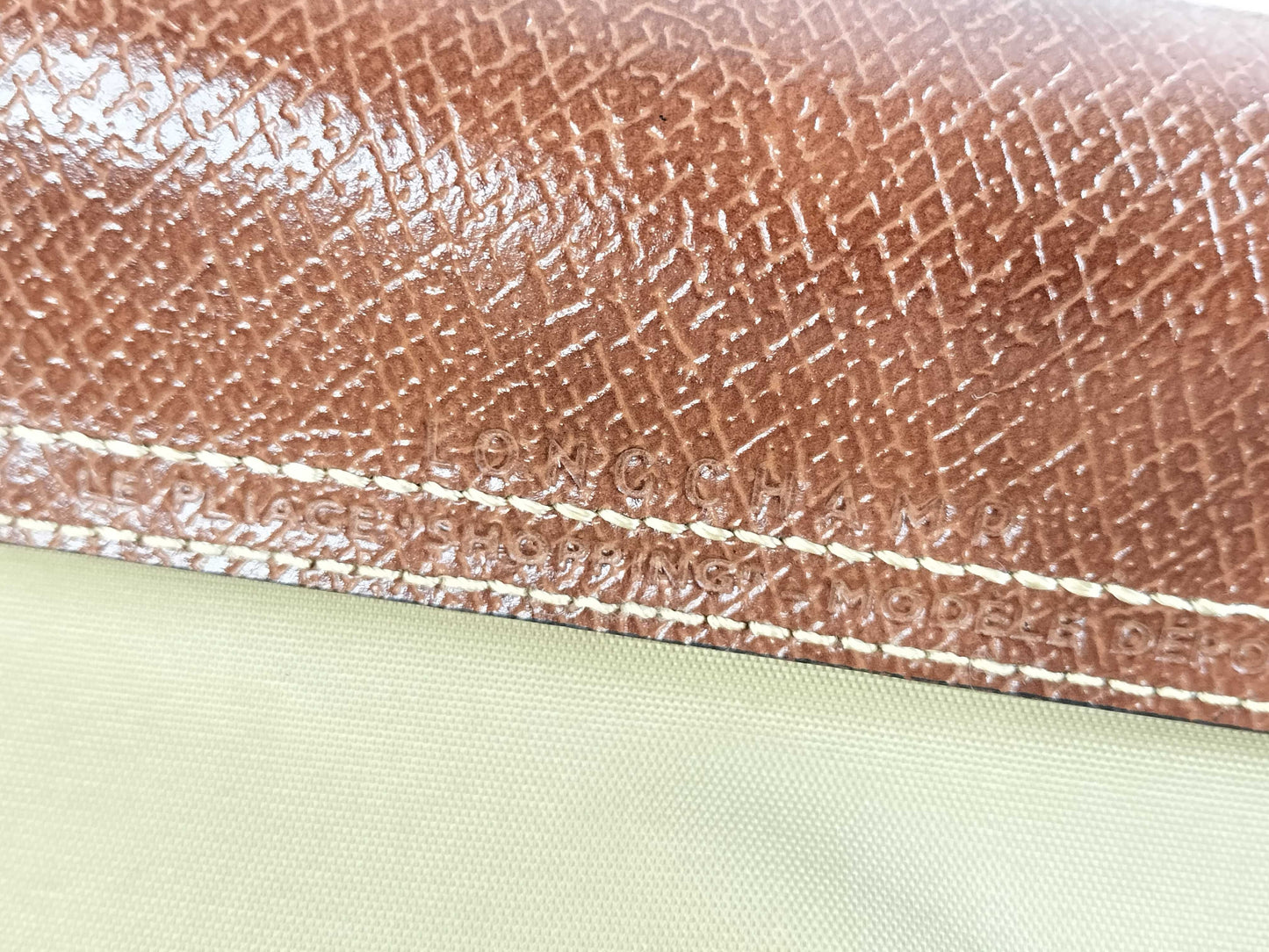 LONG CHAMP Le Pliage Beige Nylon and Leather Tote Bag
