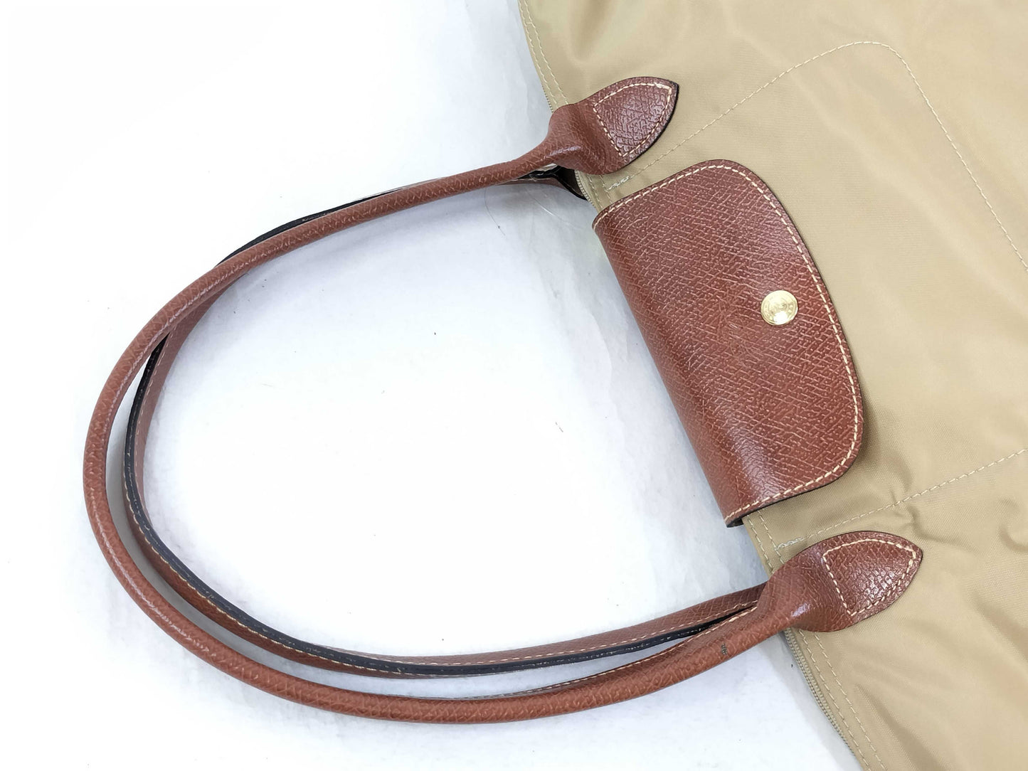 LONG CHAMP Le Pliage Beige Nylon and Leather Tote Bag