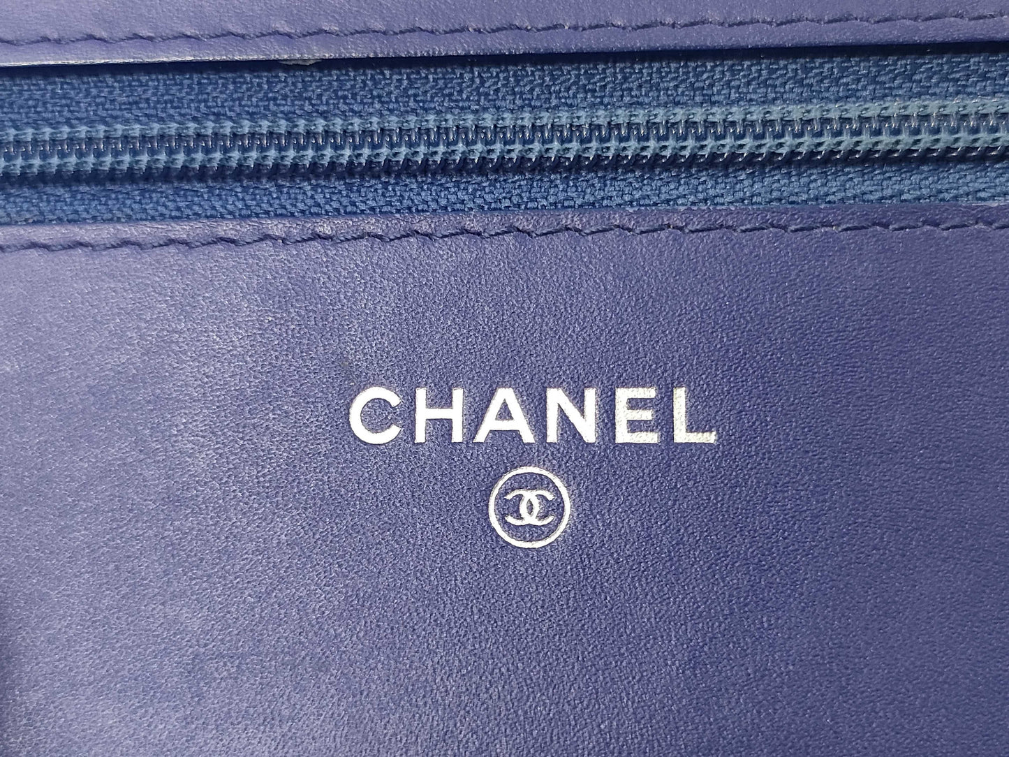 CHANEL Patent Chain Wallet Blue Shoulder Bag
