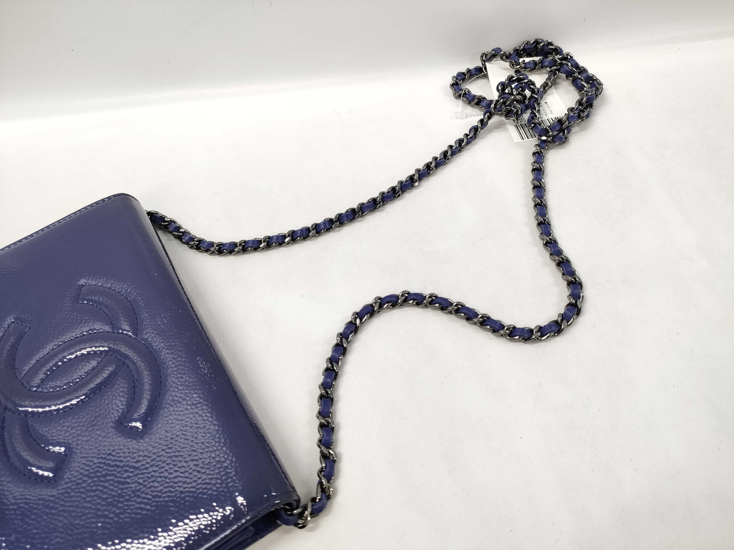 CHANEL Patent Chain Wallet Blue Shoulder Bag