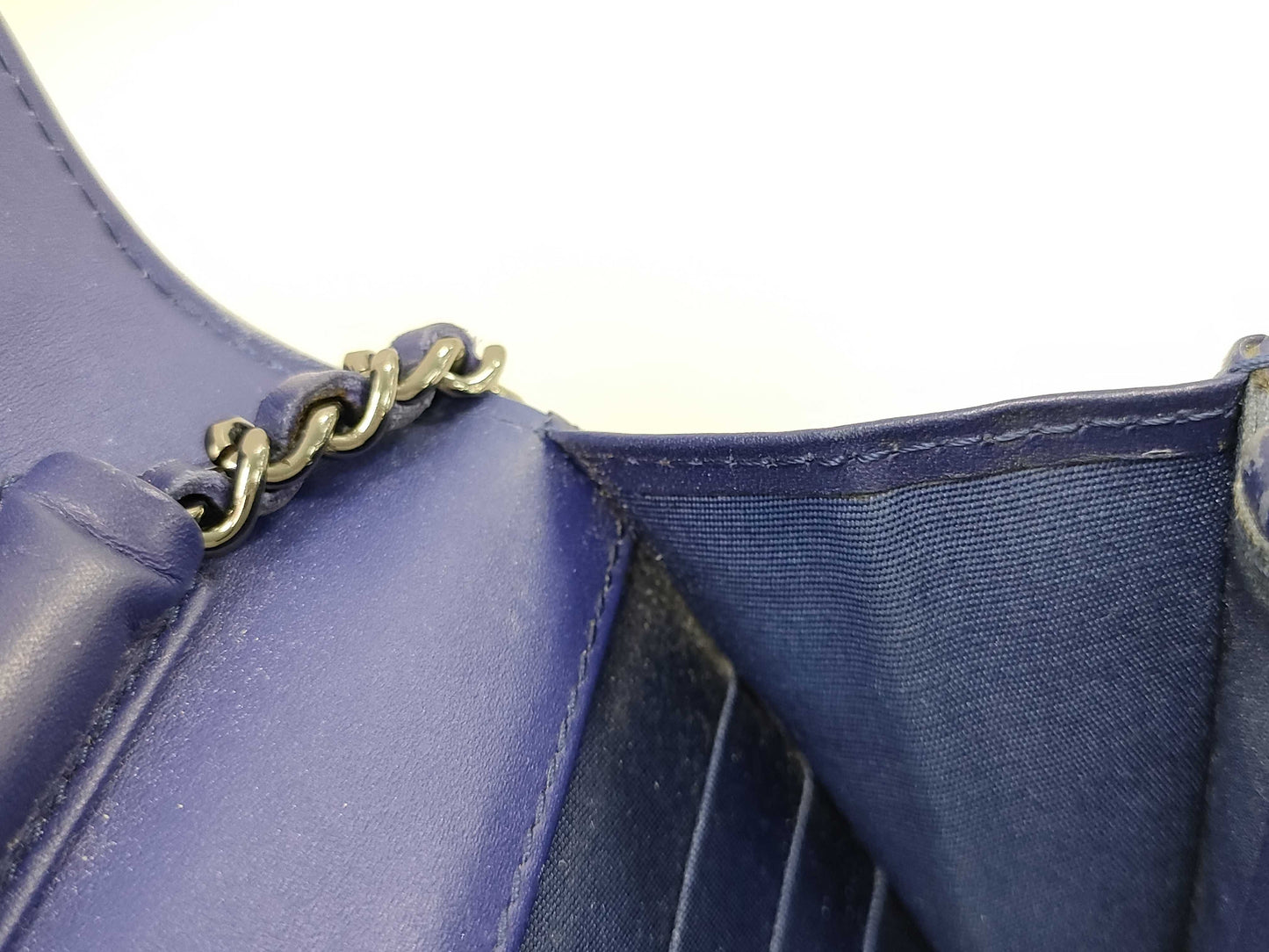 CHANEL Patent Chain Wallet Blue Shoulder Bag