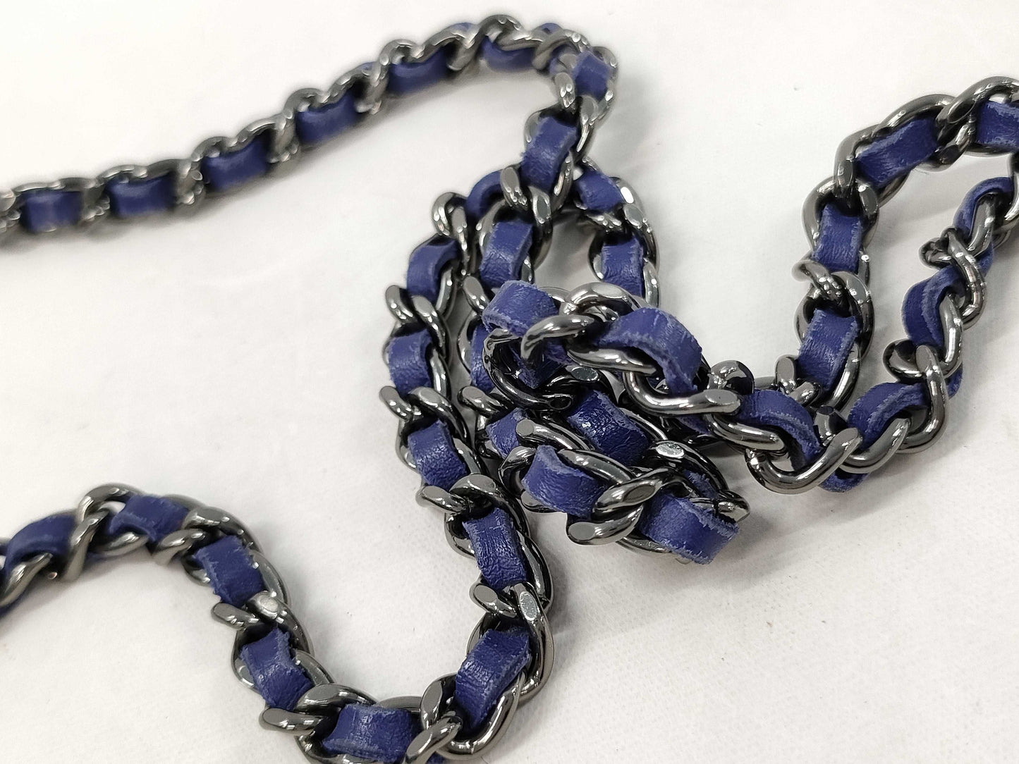 CHANEL Patent Chain Wallet Blue Shoulder Bag