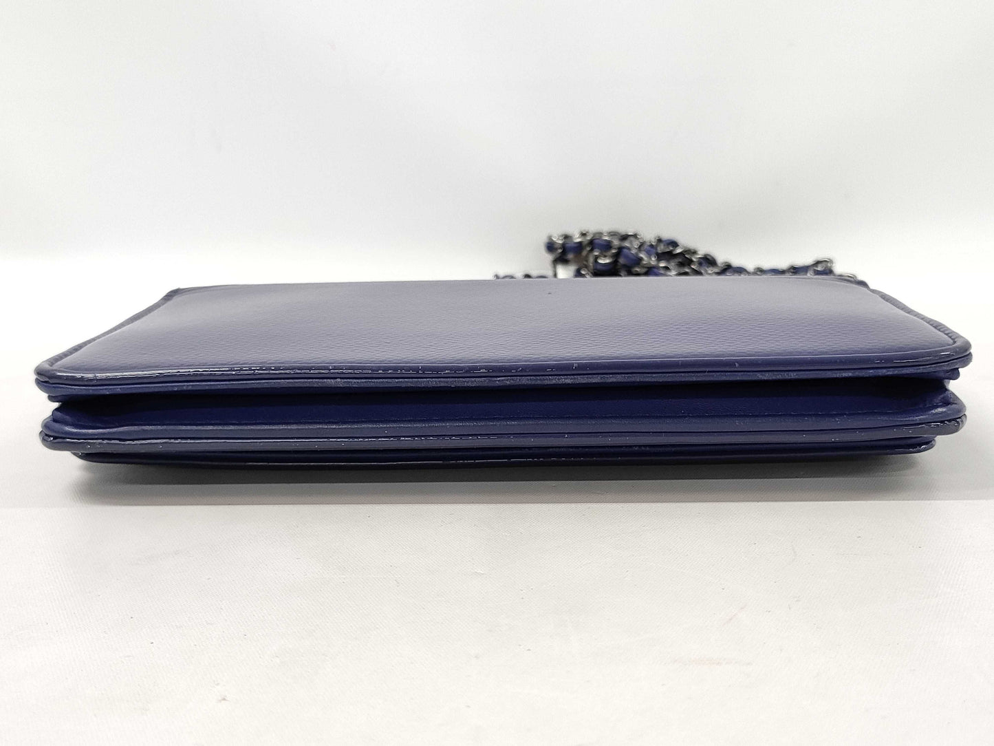 CHANEL Patent Chain Wallet Blue Shoulder Bag