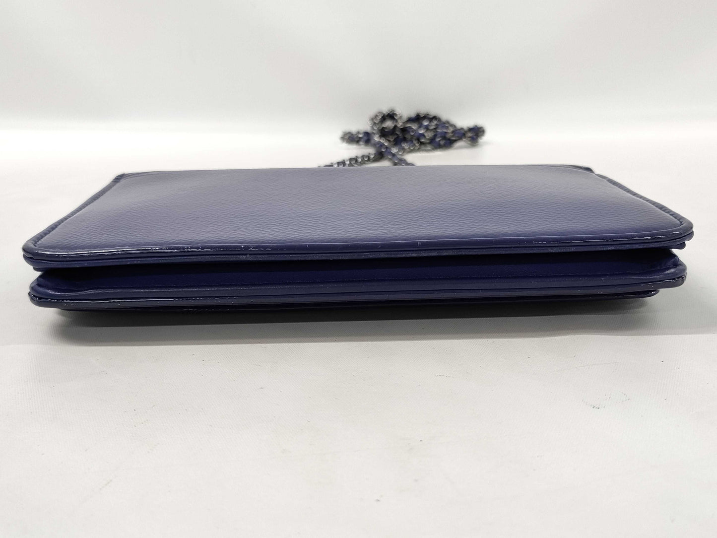 CHANEL Patent Chain Wallet Blue Shoulder Bag