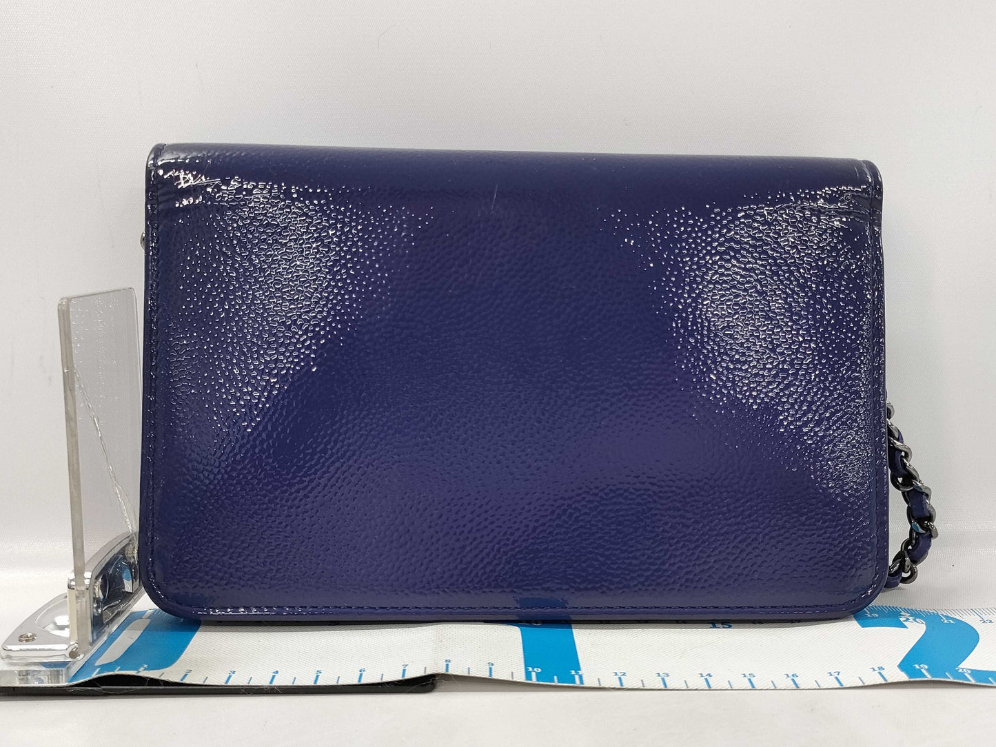 CHANEL Patent Chain Wallet Blue Shoulder Bag