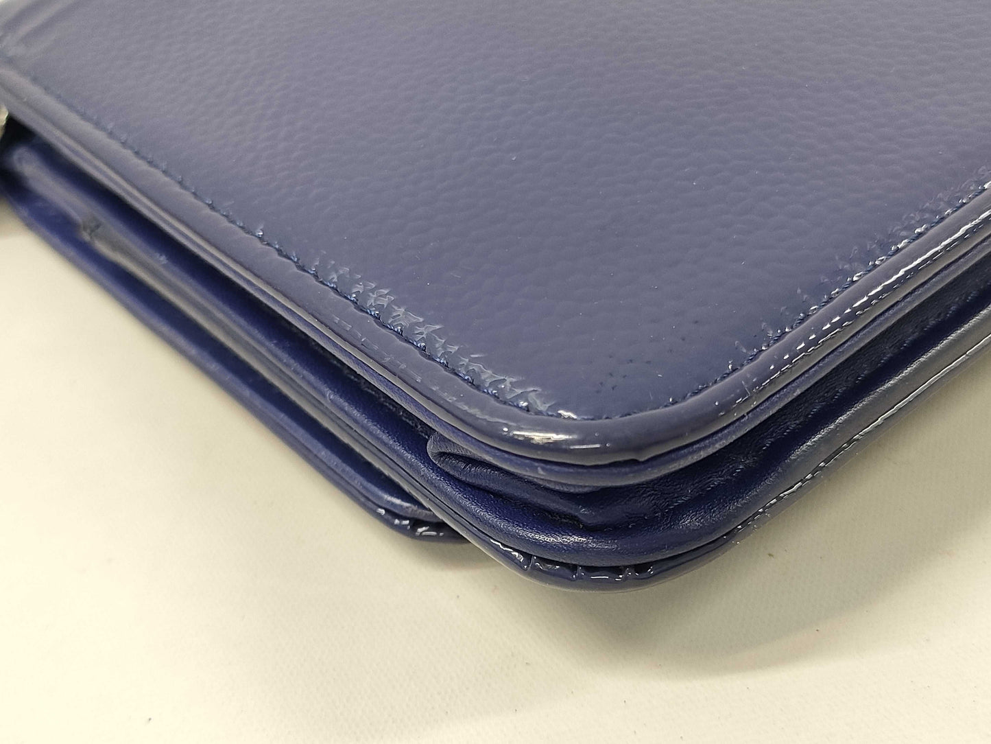 CHANEL Patent Chain Wallet Blue Shoulder Bag