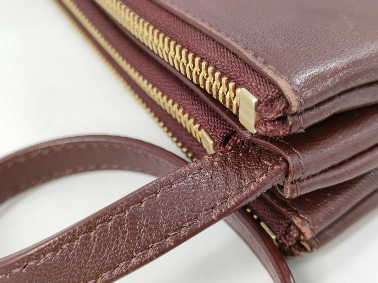 CELINE Trio Leather Shoulder Bag in Wine Red