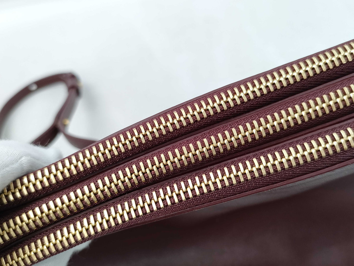 CELINE Trio Leather Shoulder Bag in Wine Red