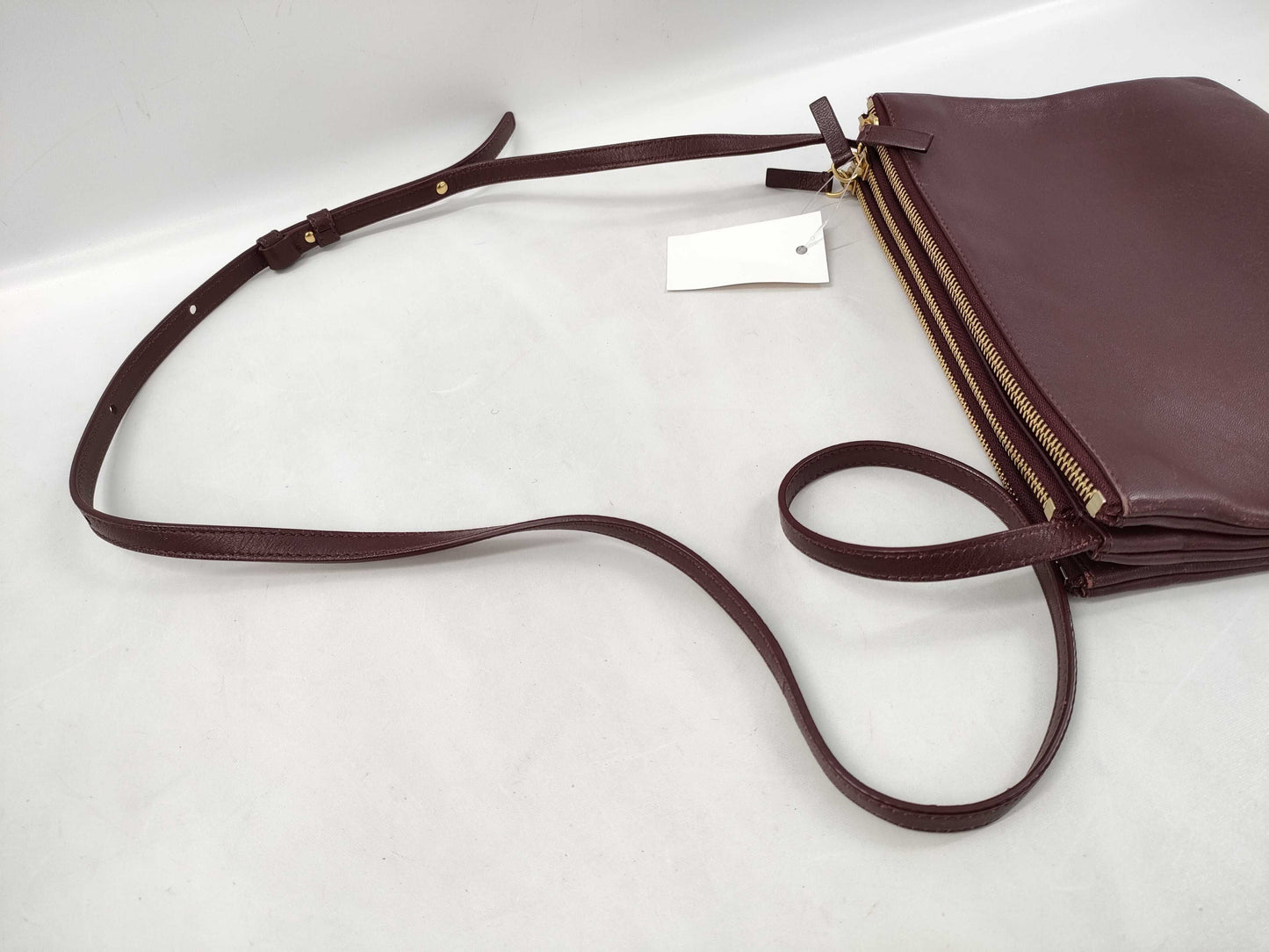CELINE Trio Leather Shoulder Bag in Wine Red
