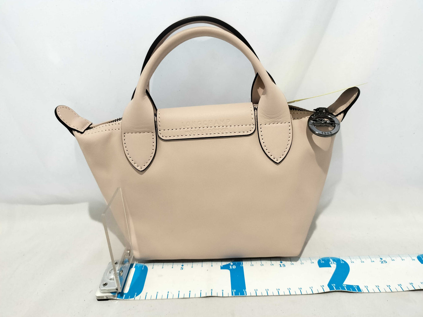 LONG CHAMP Pliage Mini All Leather 2-Way Handbag with Strap and Dust Bag