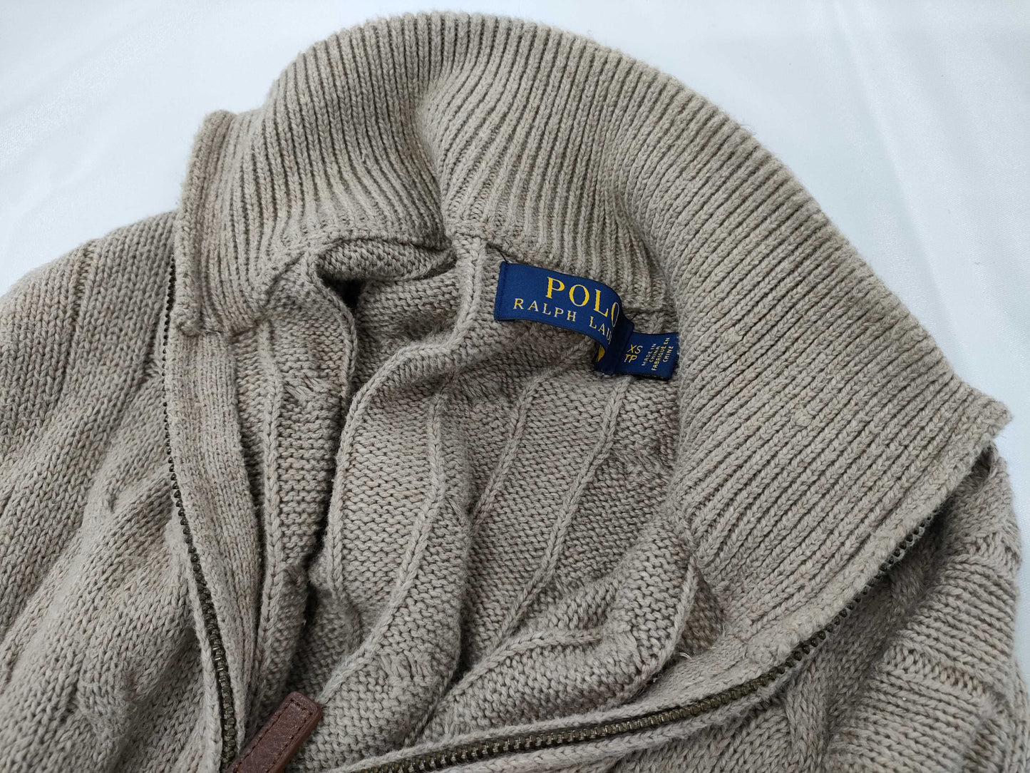 Ralph Lauren Half-Zip Cable Knit Top in Beige