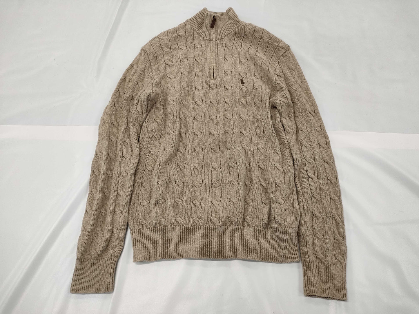 Ralph Lauren Half-Zip Cable Knit Top in Beige