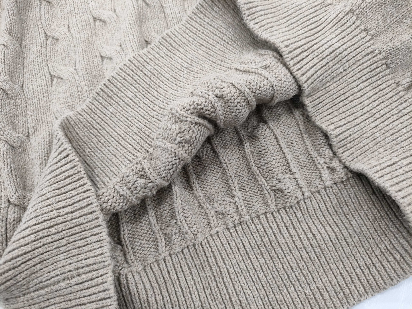 Ralph Lauren Half-Zip Cable Knit Top in Beige