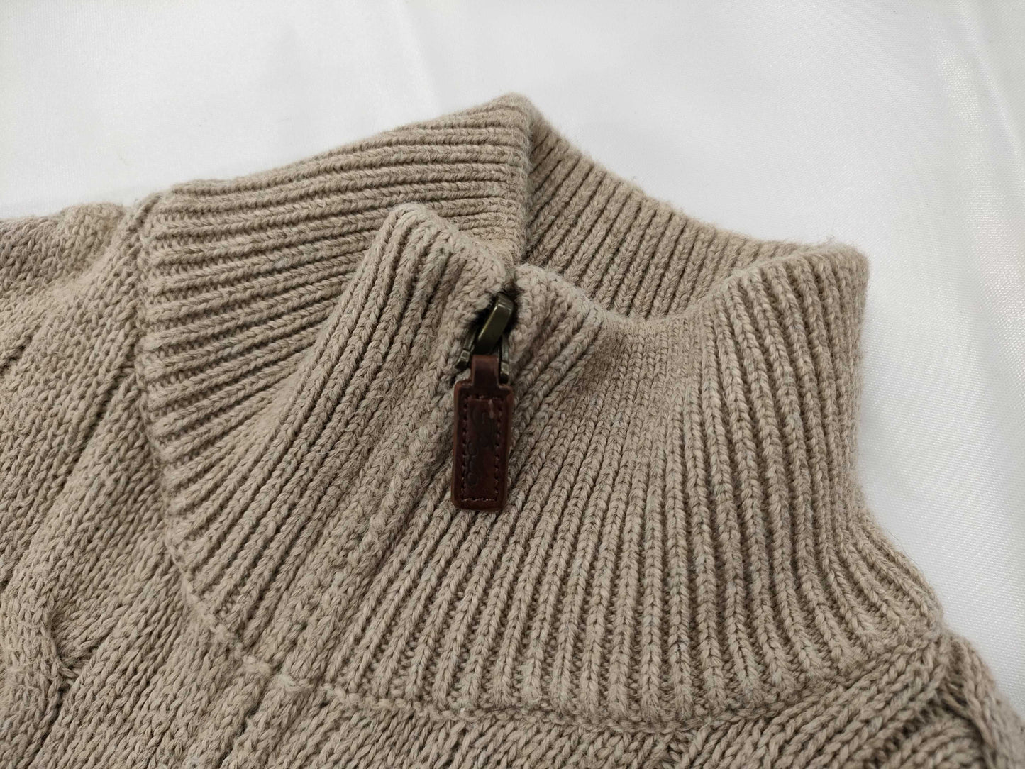 Ralph Lauren Half-Zip Cable Knit Top in Beige