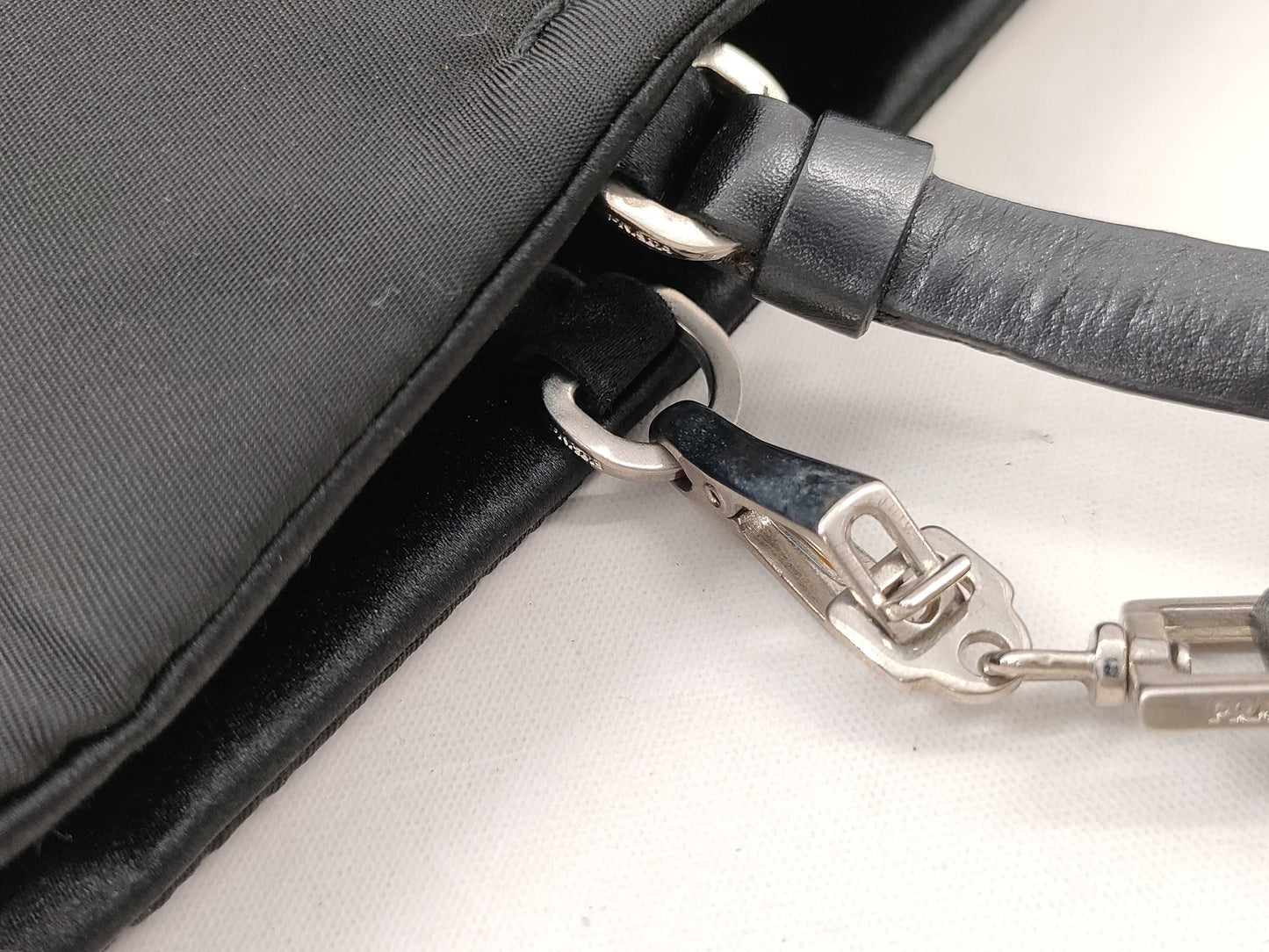 PRADA Nylon Satin/Leather Tote Bag
