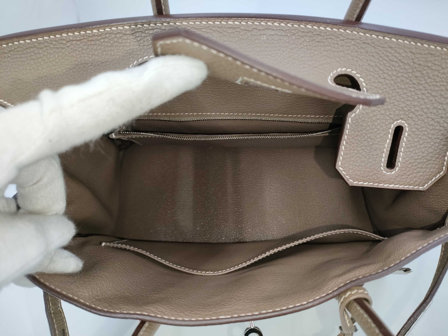 HERMES Birkin 30 Etoupe Silver Hardware L Stamped Handbag