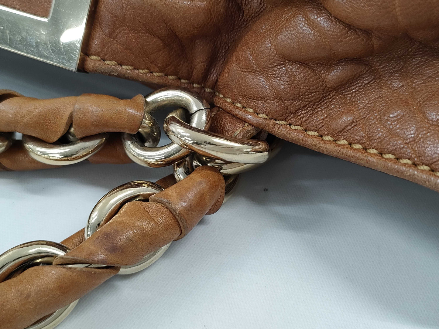 FENDI Mia Chain Hand Brown Leather Shoulder Bag