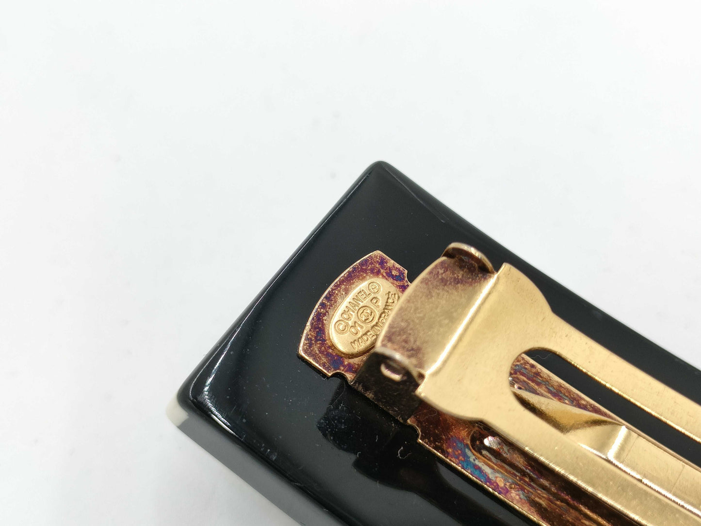 CHANEL 09A Stripe Coco Mark Barrette Hair Accessory