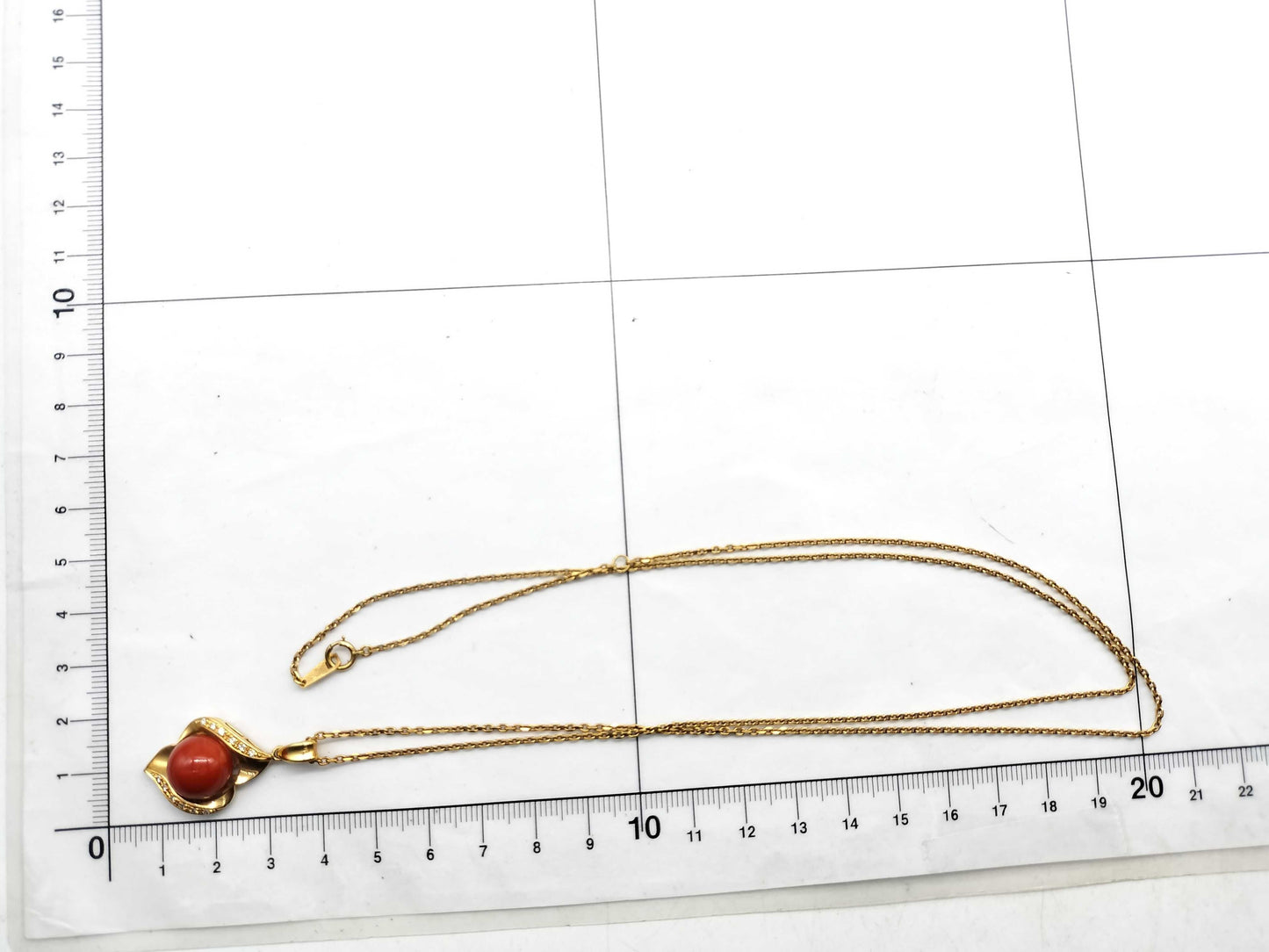 Coral necklace, diameter approximately 11.6mm, D 0.12ct, K18, 12.3g
