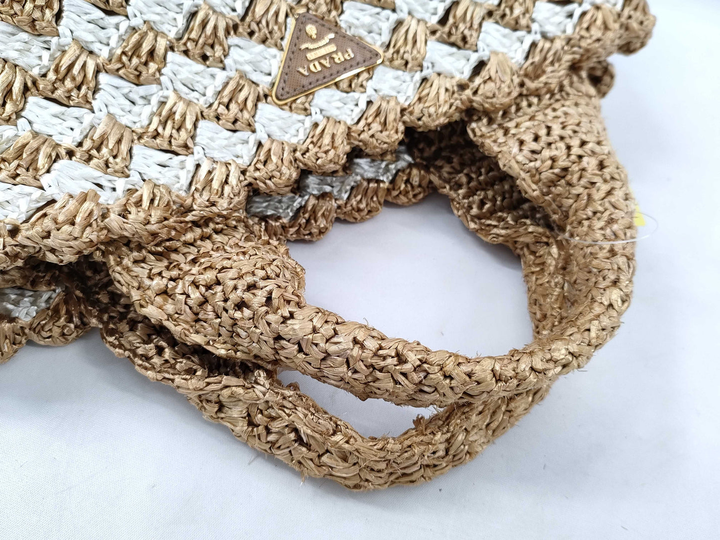 PRADA Raffia Tote Triangle Logo Handbag
