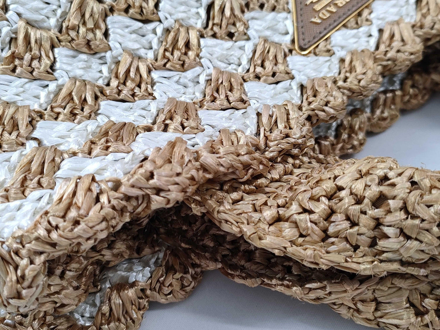 PRADA Raffia Tote Triangle Logo Handbag