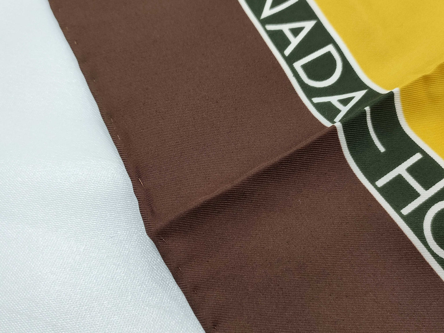 CHANEL Silk Stamp Pattern Brown Scarf