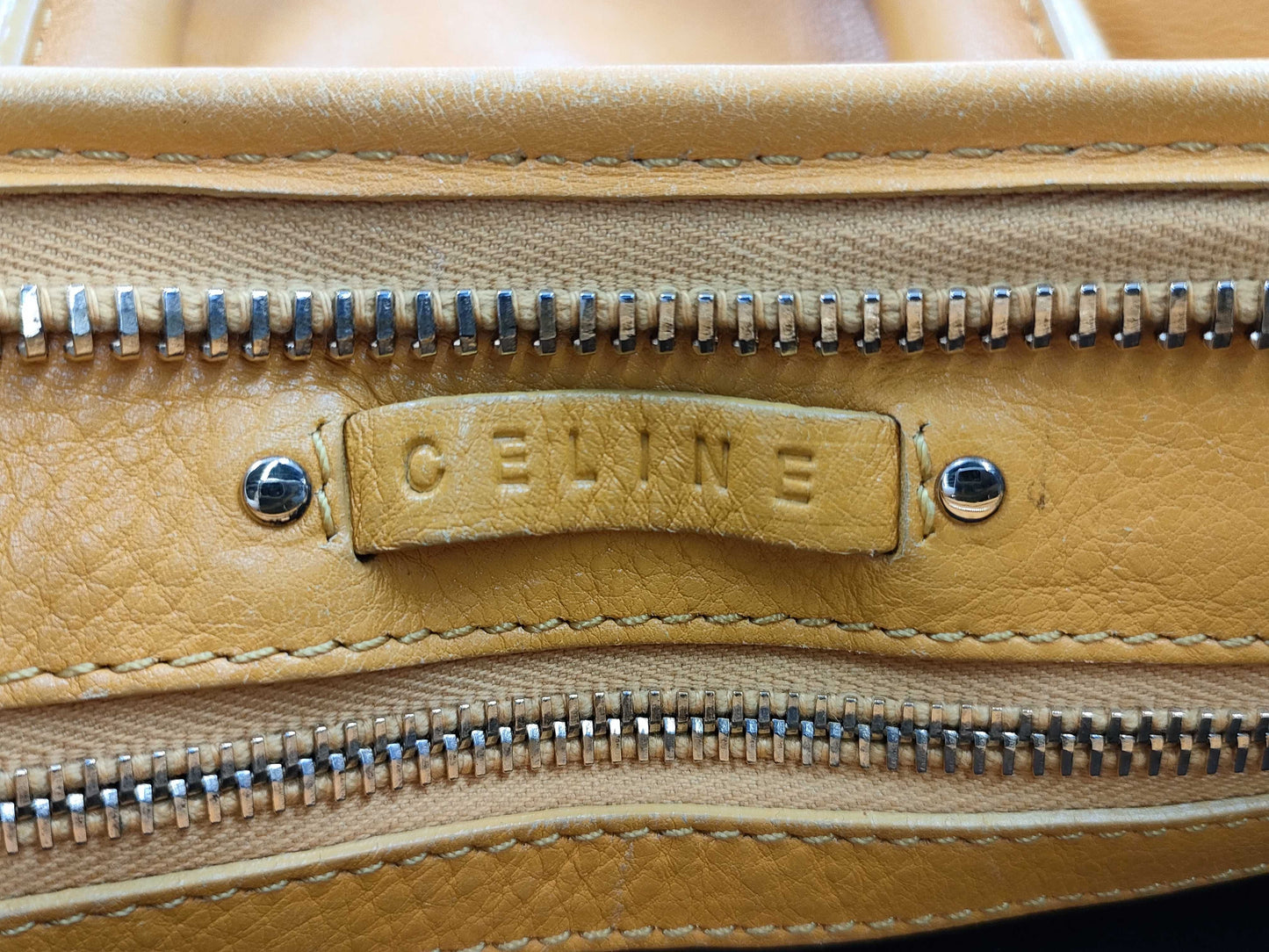 CELINE Leather Handbag with Macadam Logo, Yellow