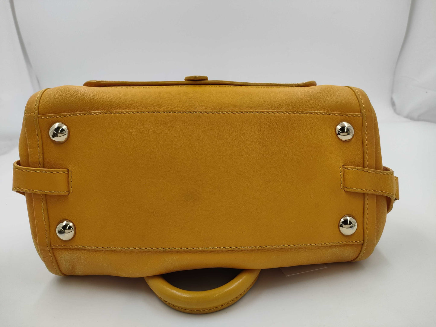 CELINE Leather Handbag with Macadam Logo, Yellow